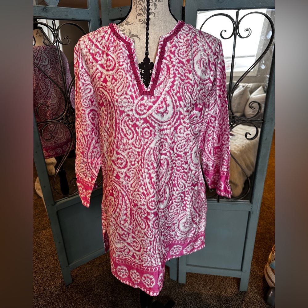 Pink Paisley Brooks Brother's Women's Tunic; Lightweight, Airy Sz.L
